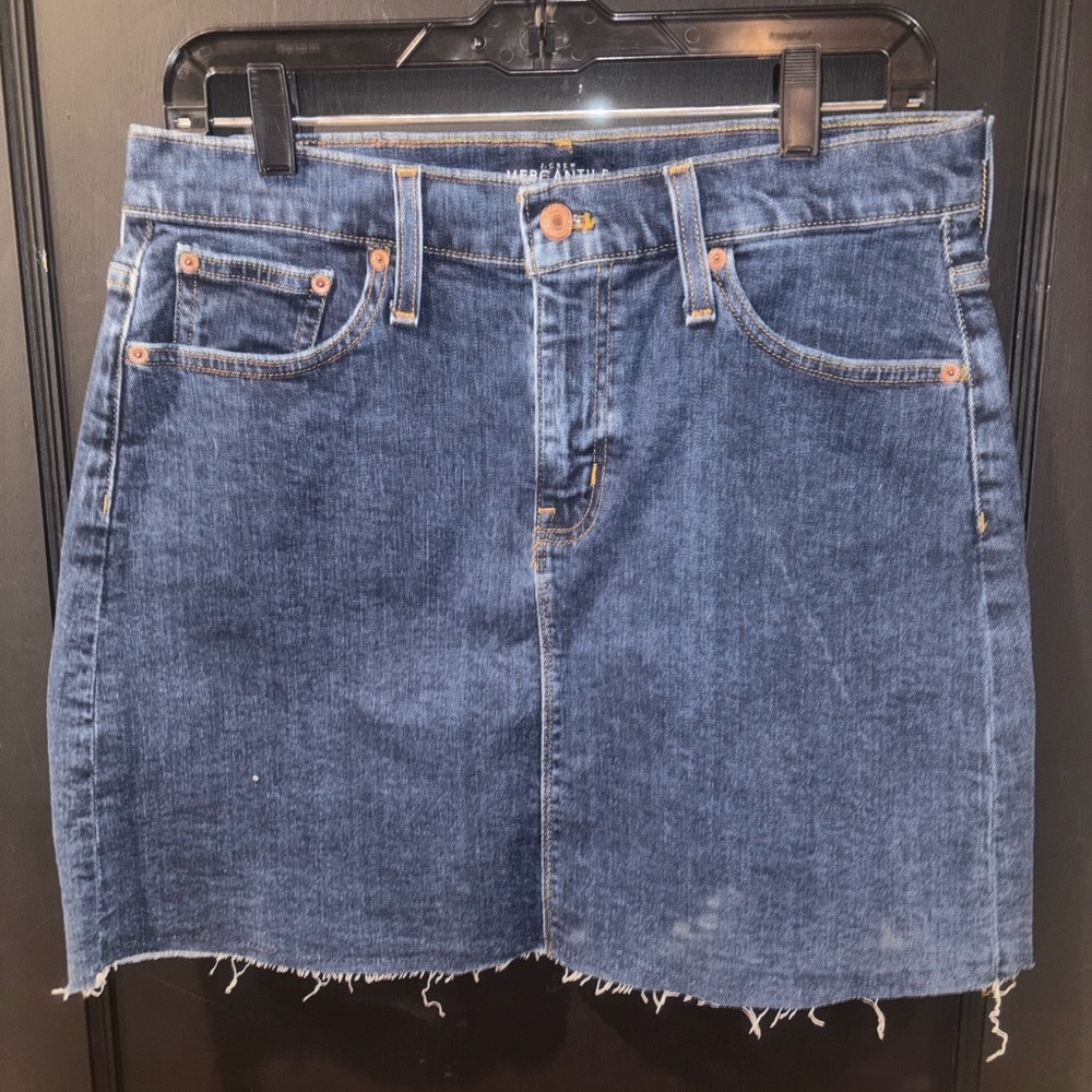 NWT J. Crew Mercantile Blue Denim Mini Skirt Frayed Hem Size 4